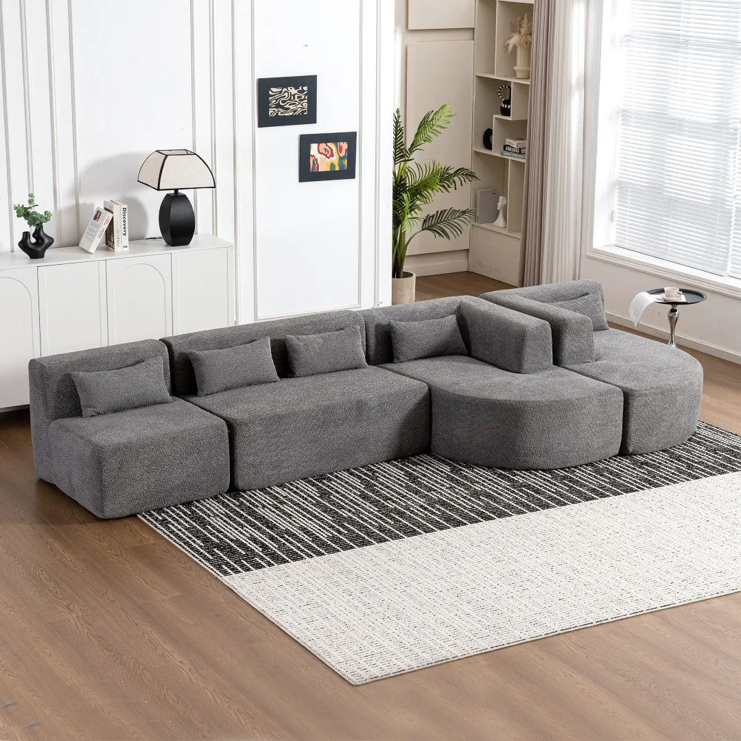 143.7" Upholstered Sofa with Two Chaise Lounge, Five Back Pillows, Light Gray - Living Room Couch