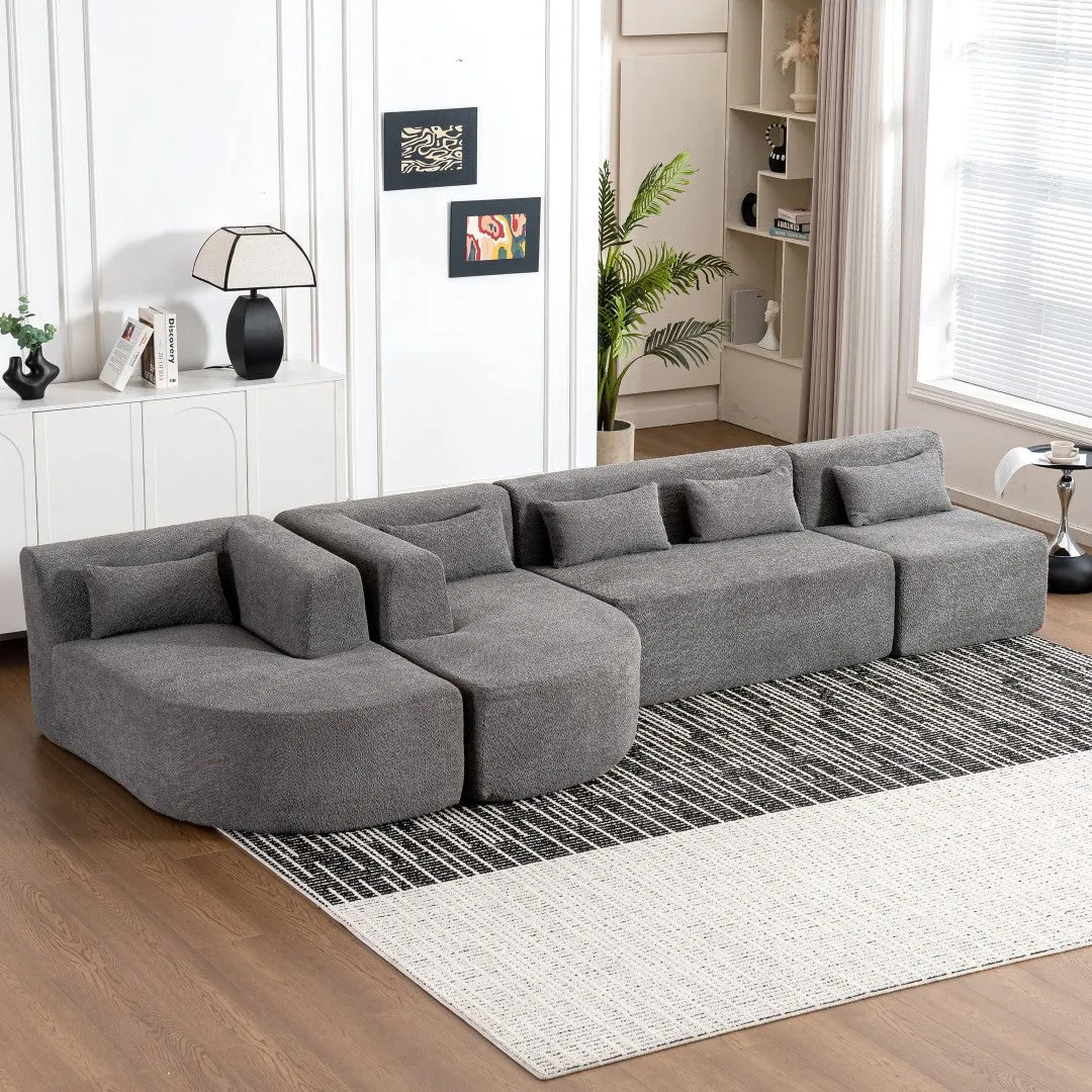 143.7" Upholstered Sofa with Two Chaise Lounge, Five Back Pillows, Light Gray - Living Room Couch