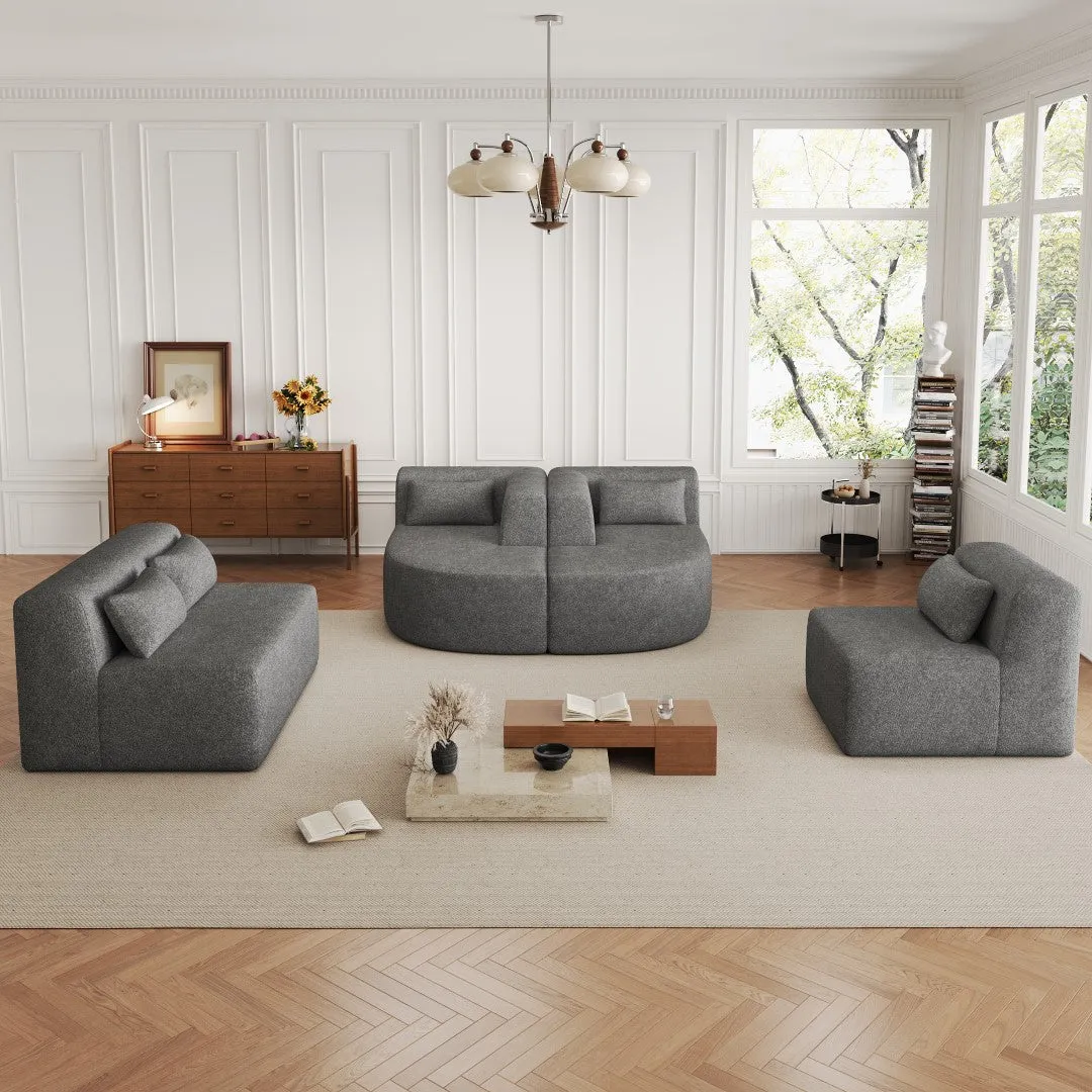 143.7" Upholstered Sofa with Two Chaise Lounge, Five Back Pillows, Light Gray - Living Room Couch