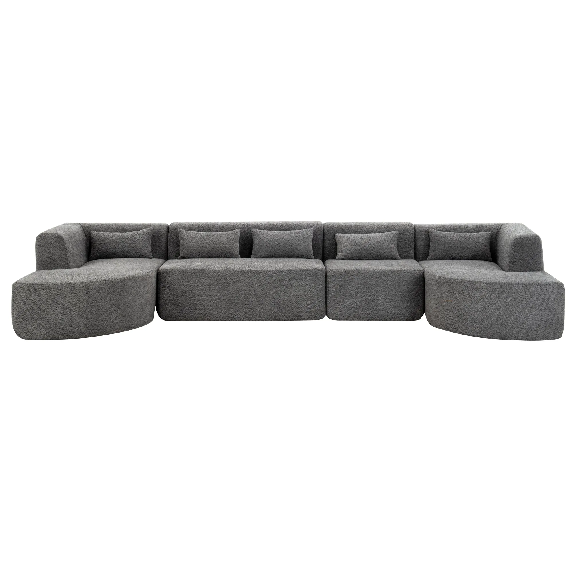 143.7" Upholstered Sofa with Two Chaise Lounge, Five Back Pillows, Light Gray - Living Room Couch