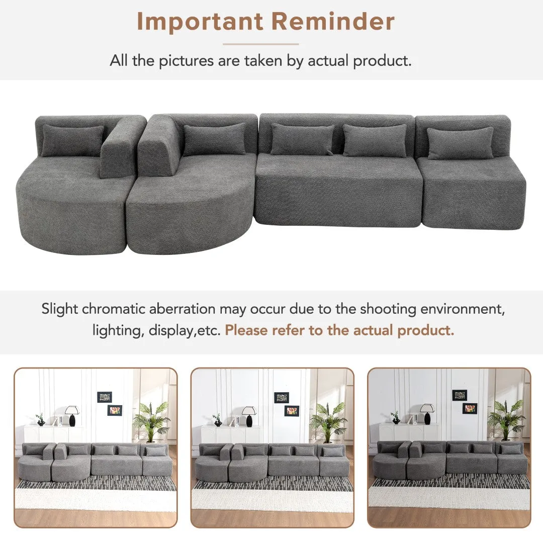 143.7" Upholstered Sofa with Two Chaise Lounge, Five Back Pillows, Light Gray - Living Room Couch