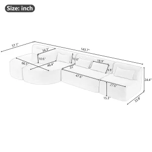 143.7" Upholstered Sofa with Two Chaise Lounge, Five Back Pillows, Light Gray - Living Room Couch