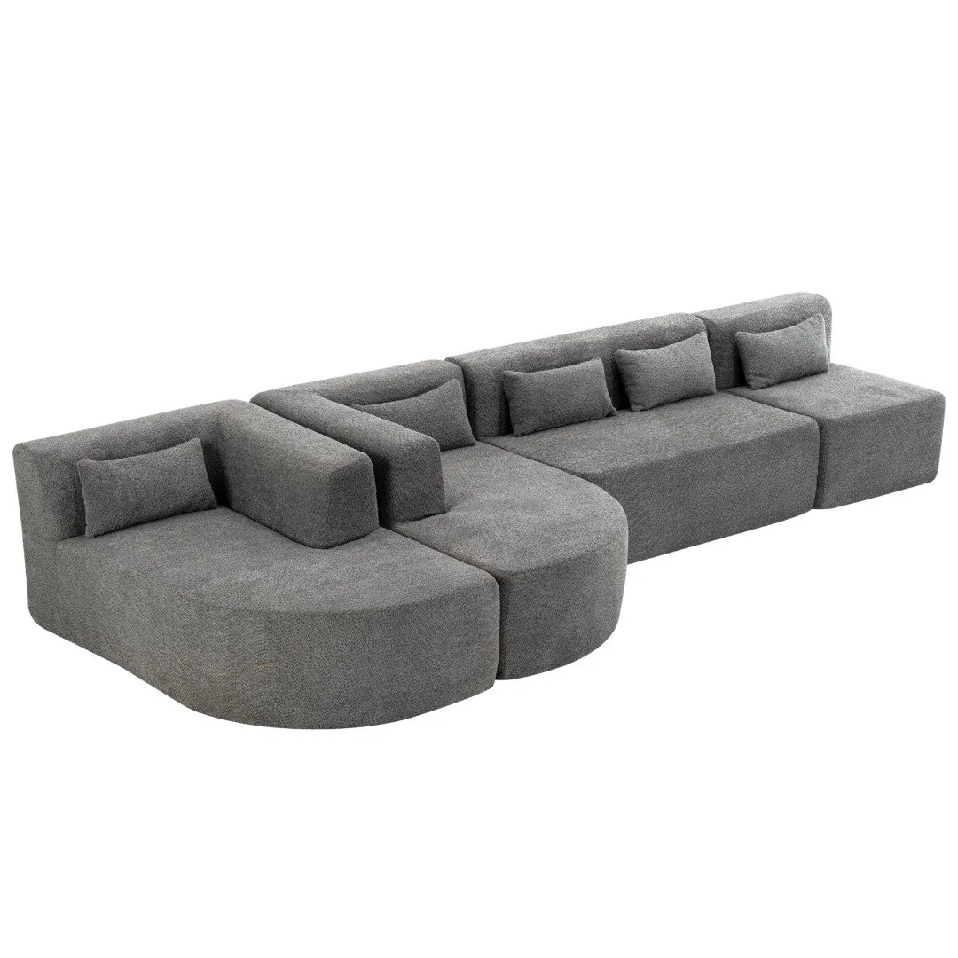 143.7" Upholstered Sofa with Two Chaise Lounge, Five Back Pillows, Light Gray - Living Room Couch