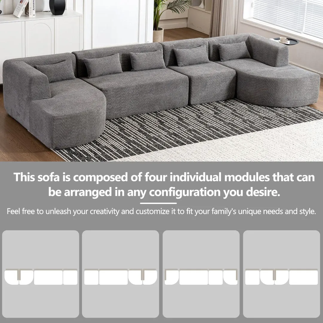 143.7" Upholstered Sofa with Two Chaise Lounge, Five Back Pillows, Light Gray - Living Room Couch
