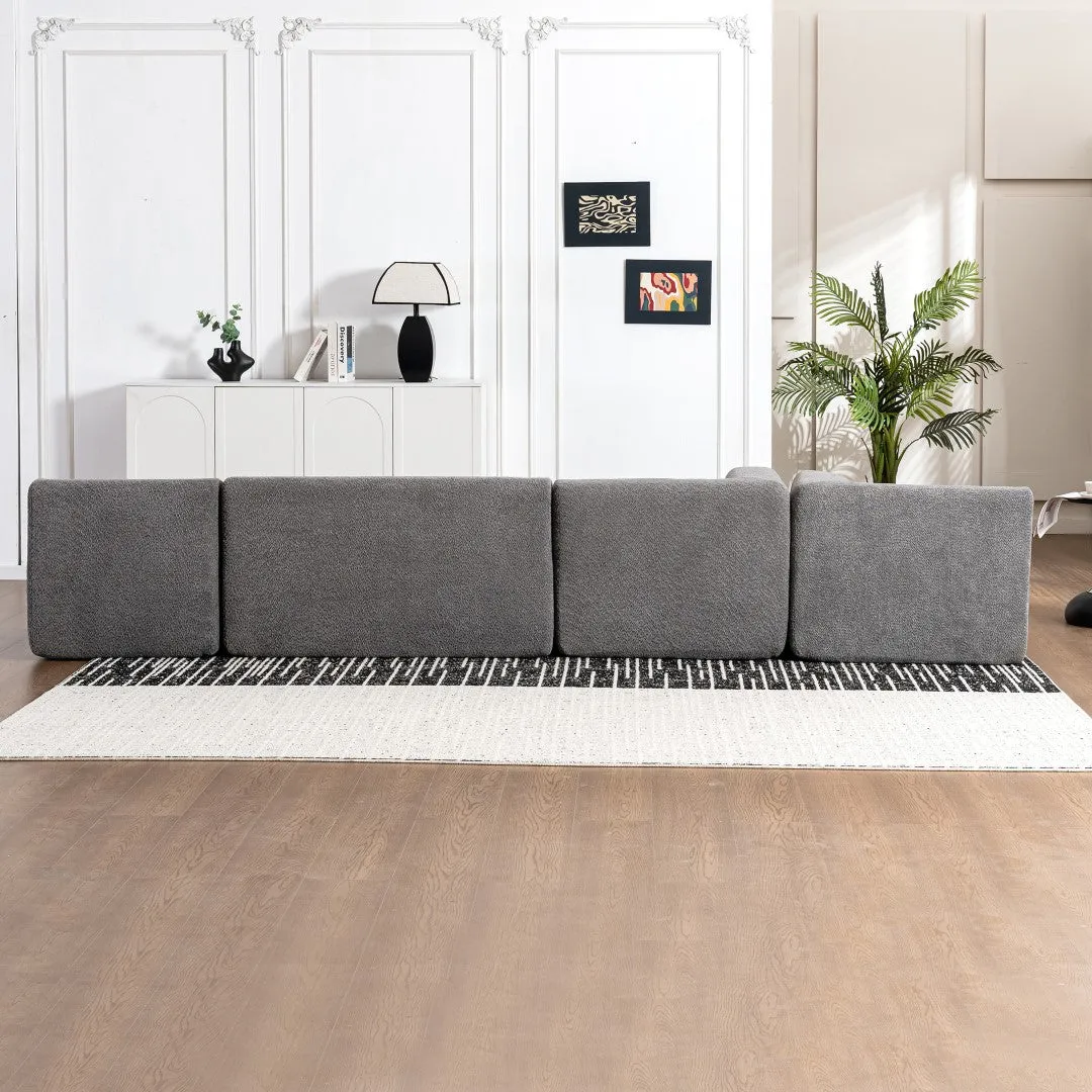 143.7" Upholstered Sofa with Two Chaise Lounge, Five Back Pillows, Light Gray - Living Room Couch