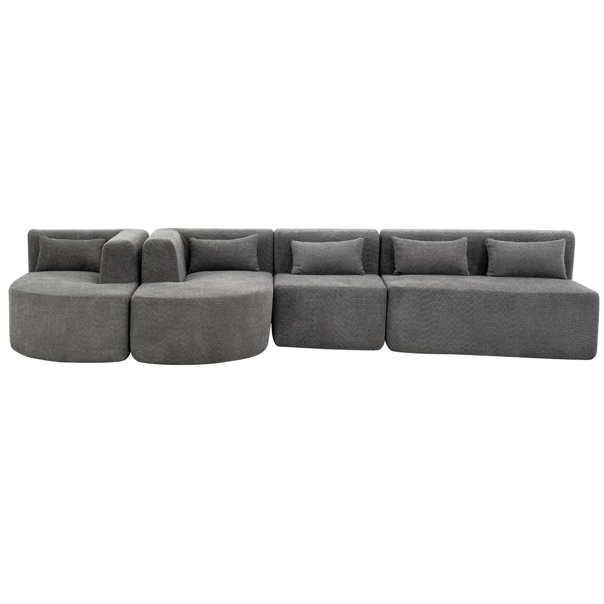 143.7" Upholstered Sofa with Two Chaise Lounge, Five Back Pillows, Light Gray - Living Room Couch