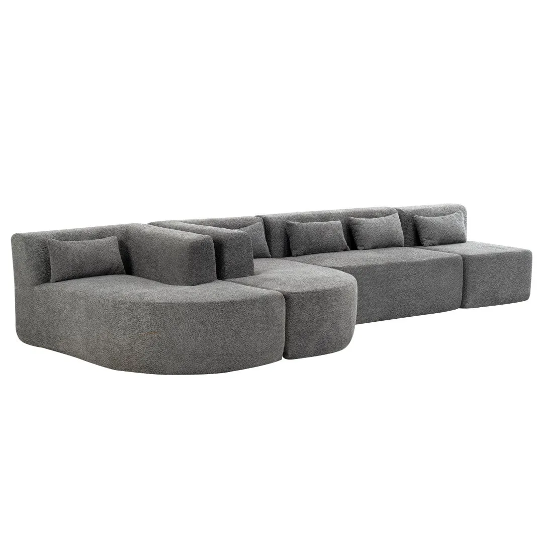 143.7" Upholstered Sofa with Two Chaise Lounge, Five Back Pillows, Light Gray - Living Room Couch