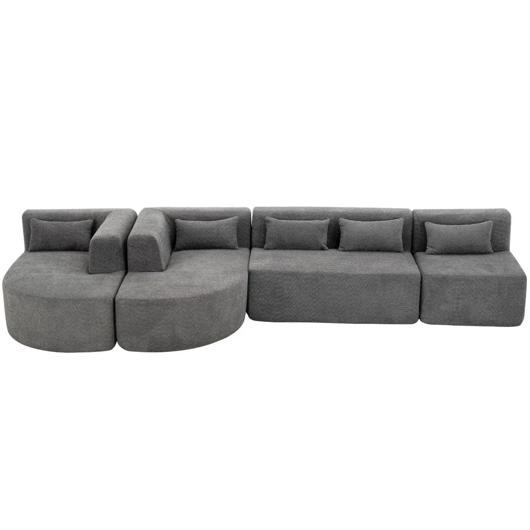 143.7" Upholstered Sofa with Two Chaise Lounge, Five Back Pillows, Light Gray - Living Room Couch