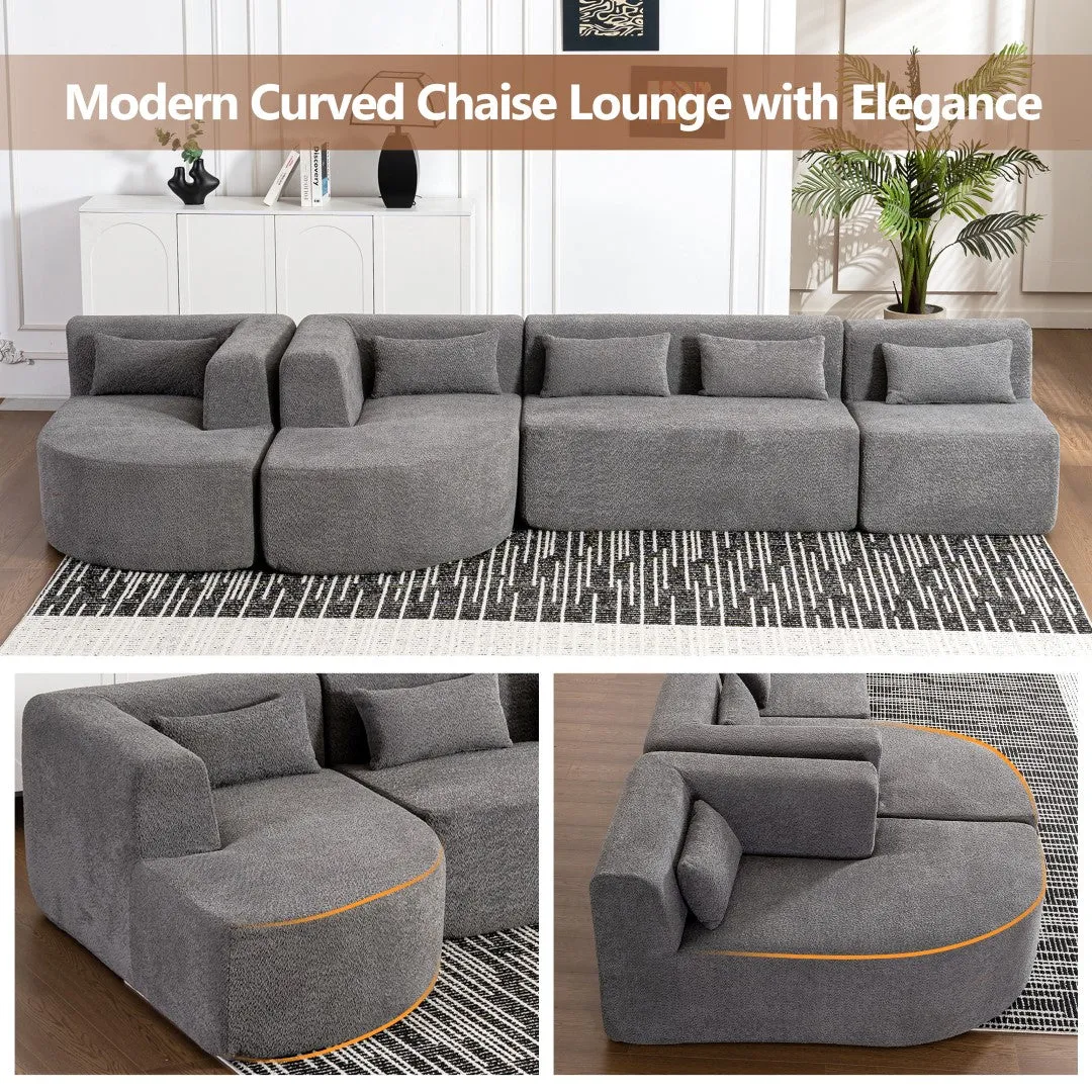 143.7" Upholstered Sofa with Two Chaise Lounge, Five Back Pillows, Light Gray - Living Room Couch