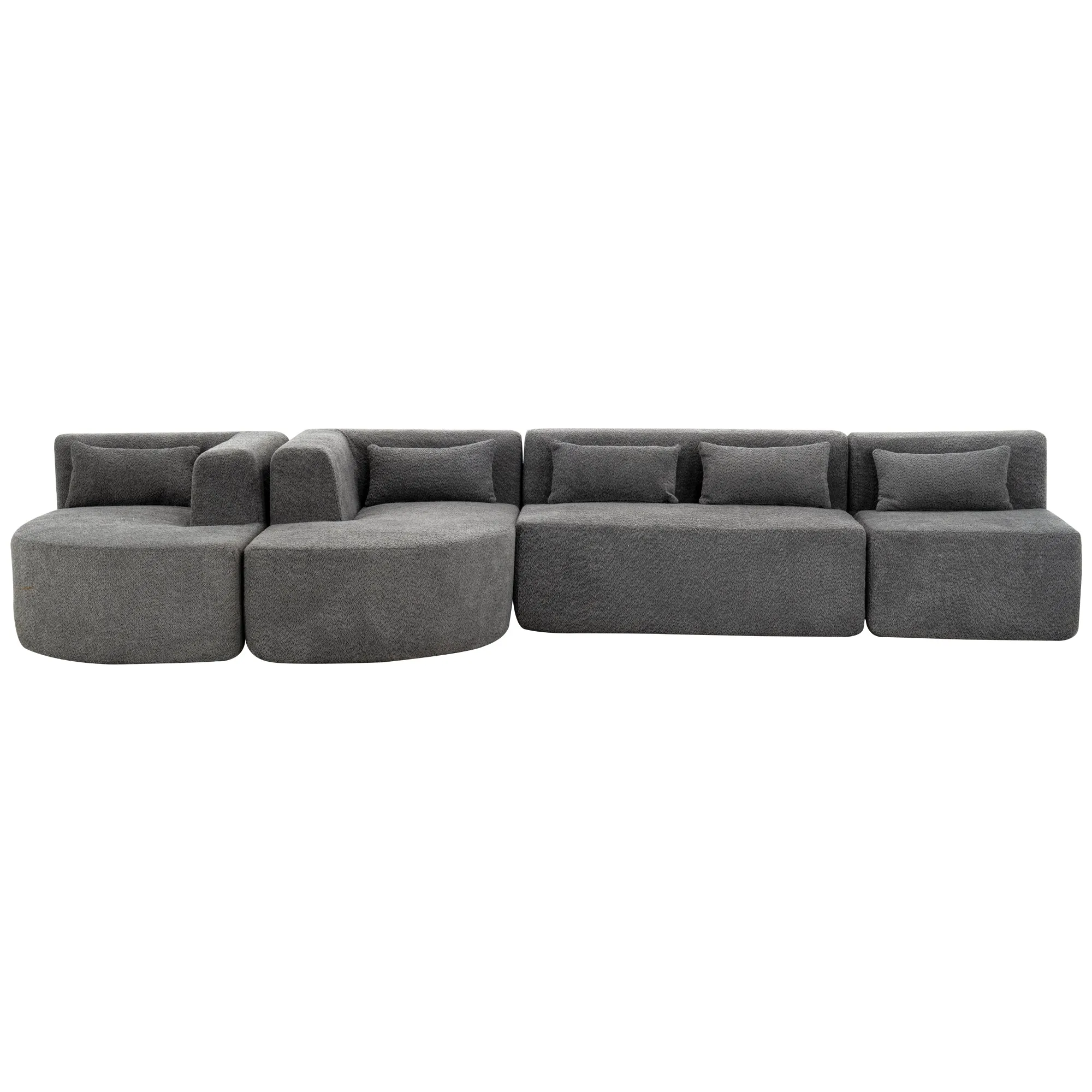 143.7" Upholstered Sofa with Two Chaise Lounge, Five Back Pillows, Light Gray - Living Room Couch