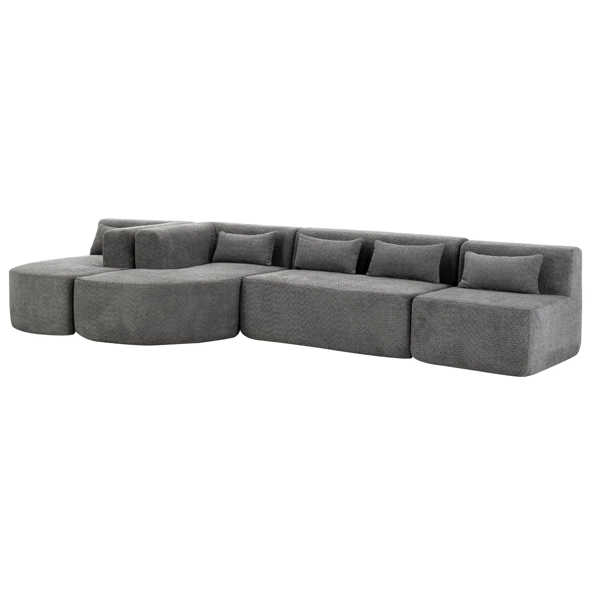 143.7" Upholstered Sofa with Two Chaise Lounge, Five Back Pillows, Light Gray - Living Room Couch