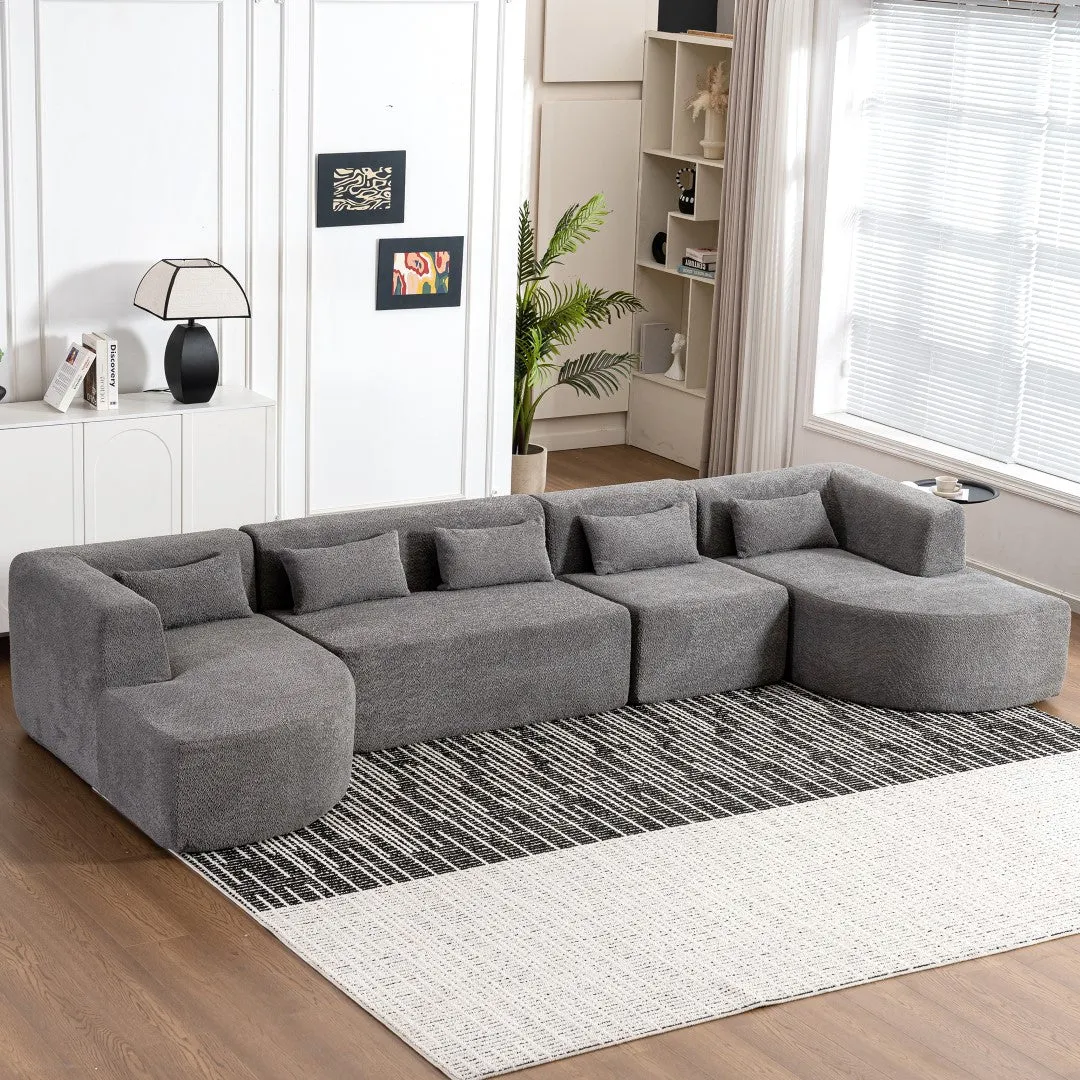 143.7" Upholstered Sofa with Two Chaise Lounge, Five Back Pillows, Light Gray - Living Room Couch