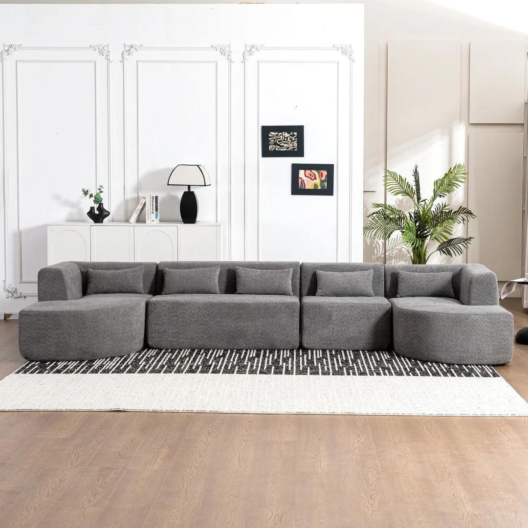 143.7" Upholstered Sofa with Two Chaise Lounge, Five Back Pillows, Light Gray - Living Room Couch