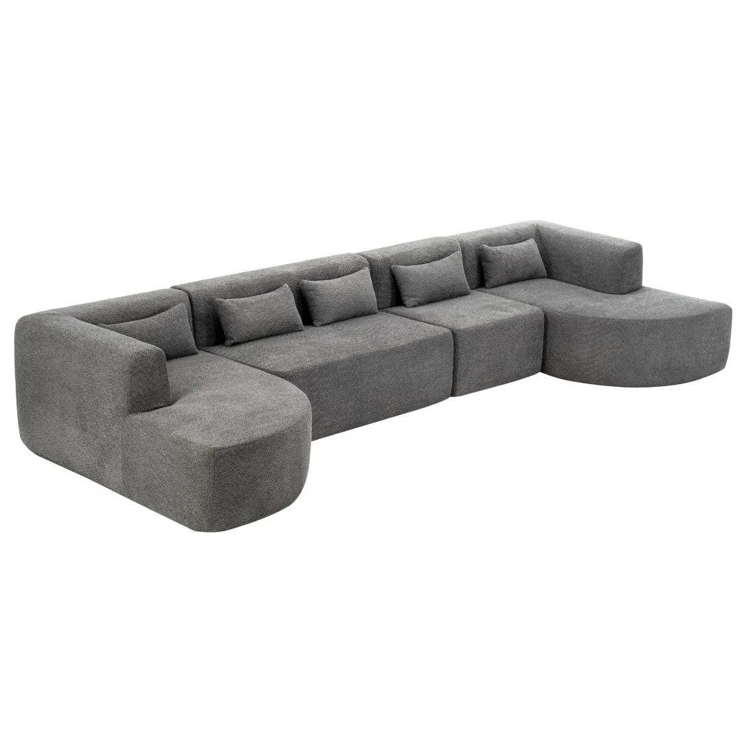 143.7" Upholstered Sofa with Two Chaise Lounge, Five Back Pillows, Light Gray - Living Room Couch