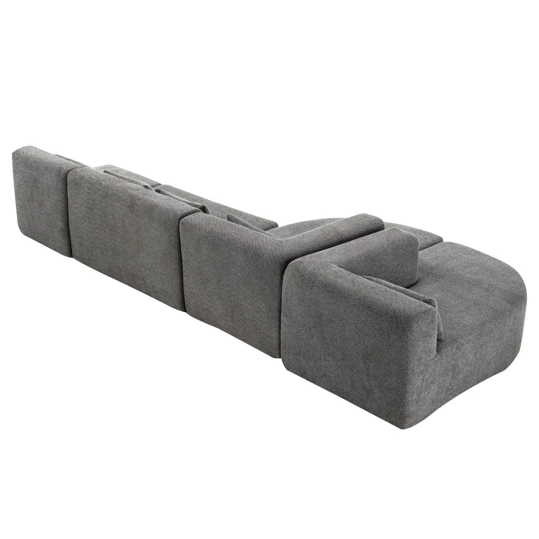 143.7" Upholstered Sofa with Two Chaise Lounge, Five Back Pillows, Light Gray - Living Room Couch
