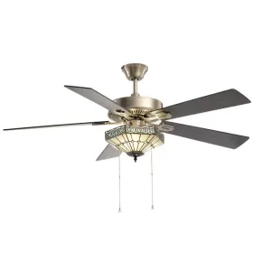 52"W Sadie White Tiffany Style Nickel Ceiling Fan