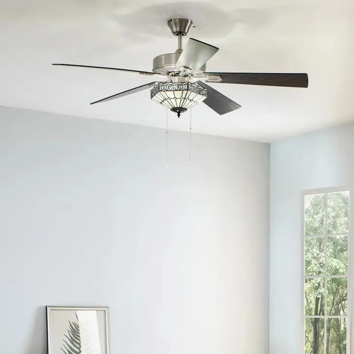 52"W Sadie White Tiffany Style Nickel Ceiling Fan
