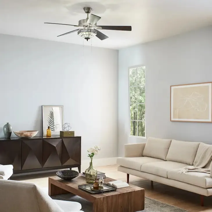 52"W Sadie White Tiffany Style Nickel Ceiling Fan