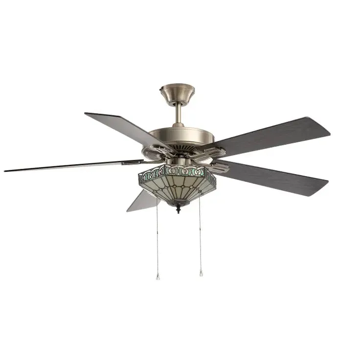 52"W Sadie White Tiffany Style Nickel Ceiling Fan