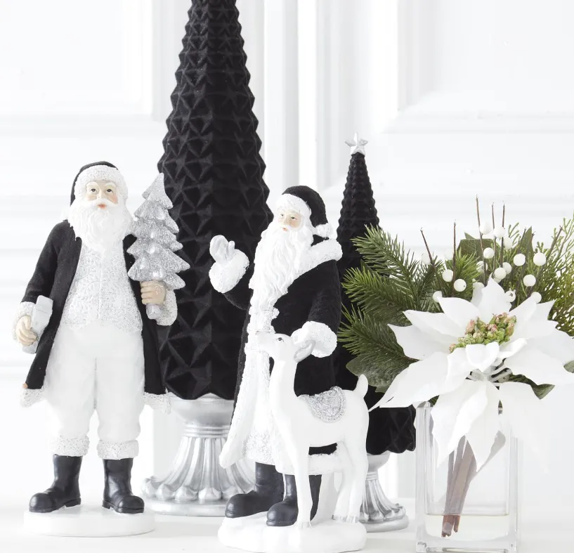 Assorted Black Velvet Resin Santas, 2 Styles