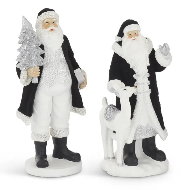 Assorted Black Velvet Resin Santas, 2 Styles