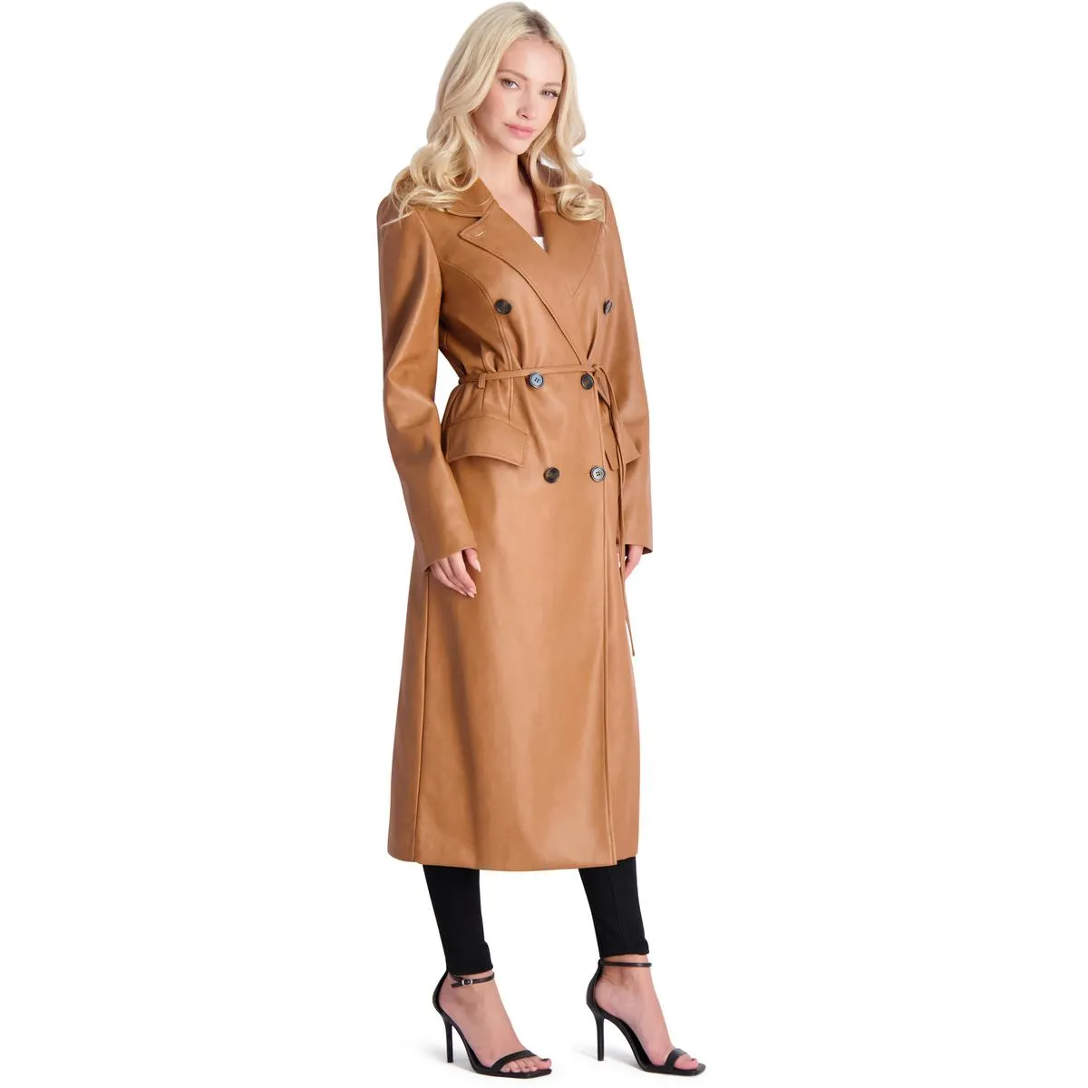 Avec Les Filles Faux Leather Trench Coat for Women