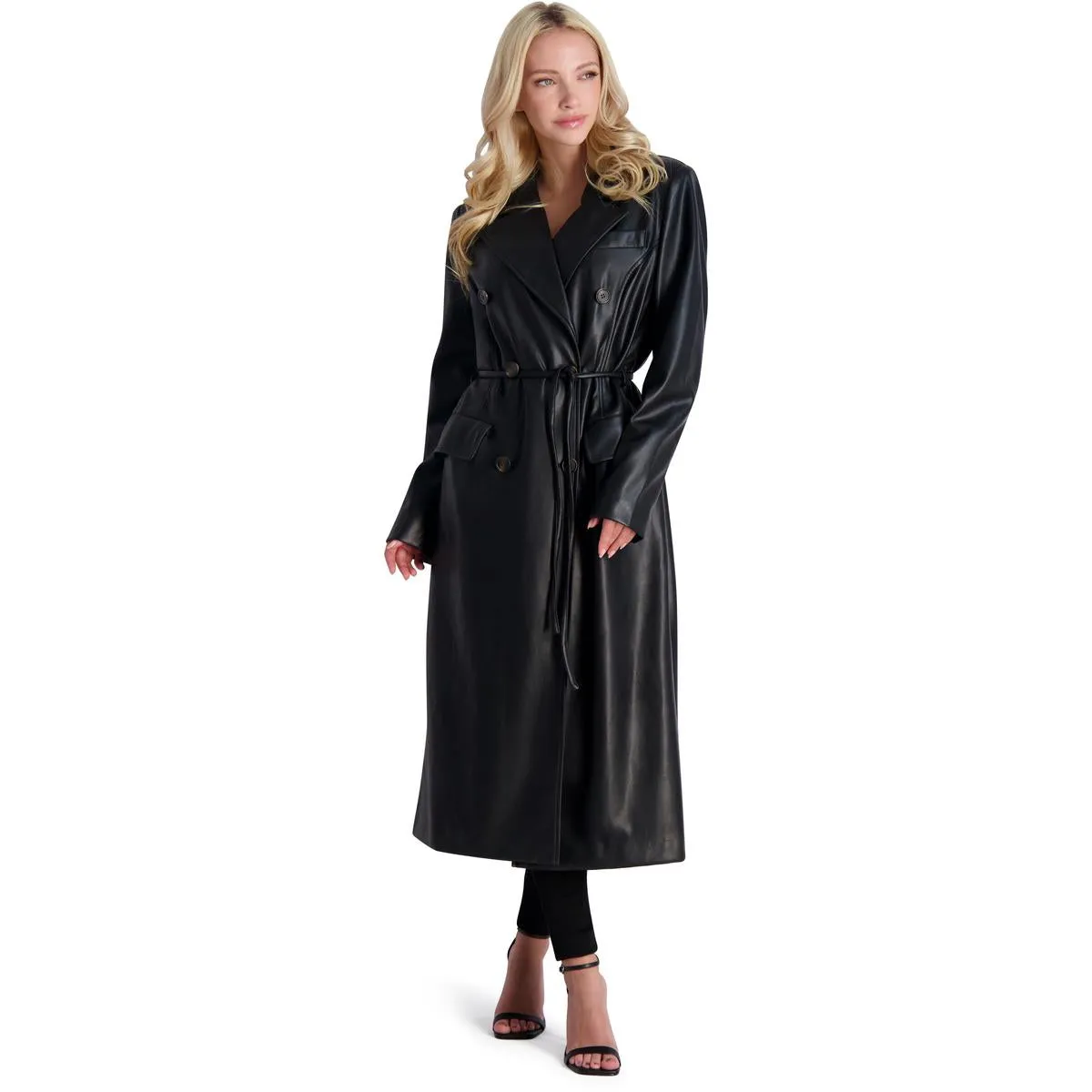 Avec Les Filles Faux Leather Trench Coat for Women