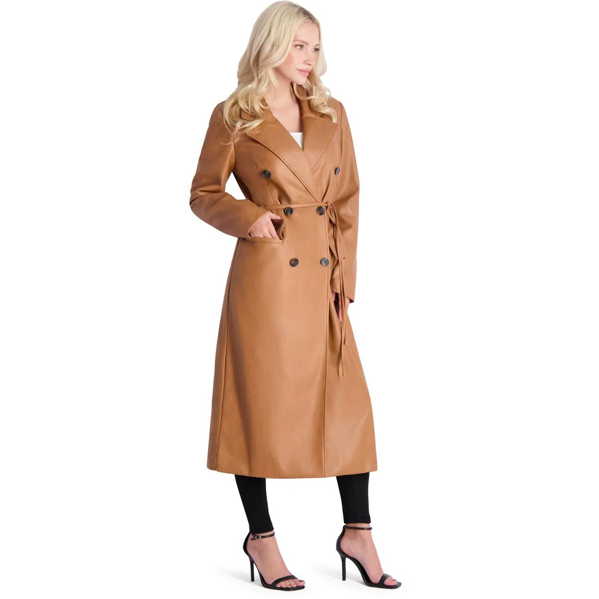 Avec Les Filles Faux Leather Trench Coat for Women