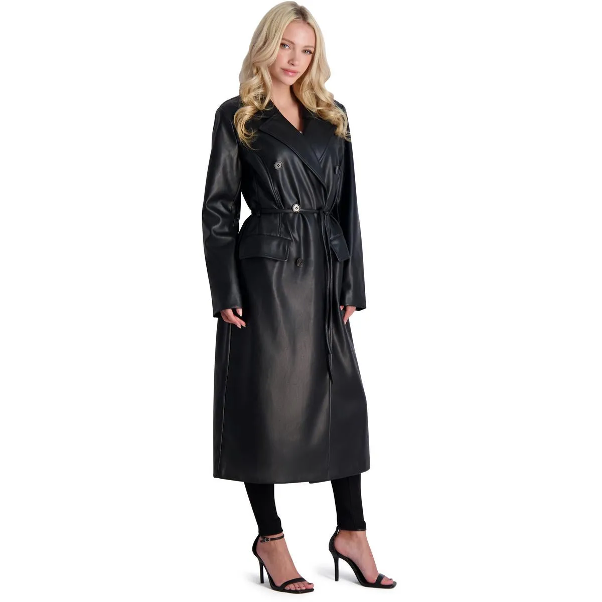 Avec Les Filles Faux Leather Trench Coat for Women