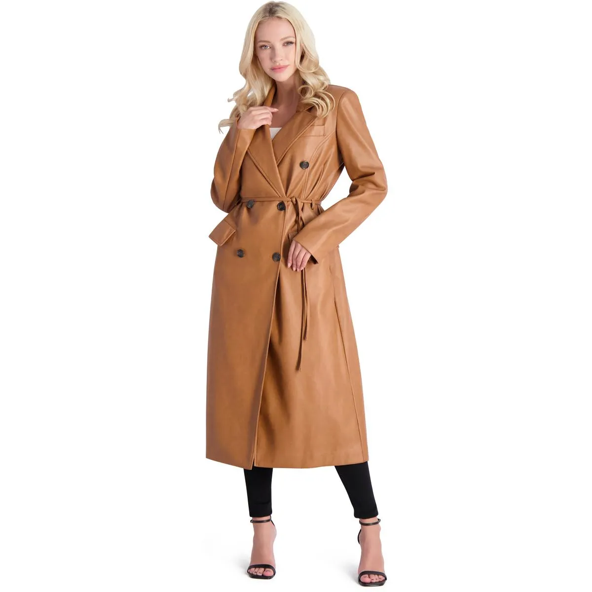 Avec Les Filles Faux Leather Trench Coat for Women