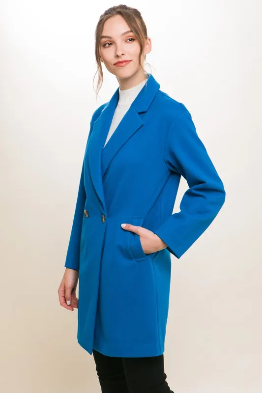 Azure Lapel Collared Double Breasted Full Coat
