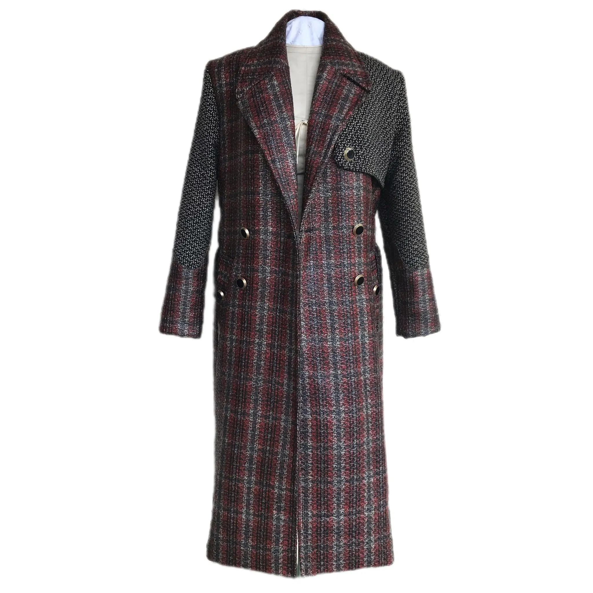 Baked Apple Plaid Laminated Tweed Trench Coat - Sz. Small