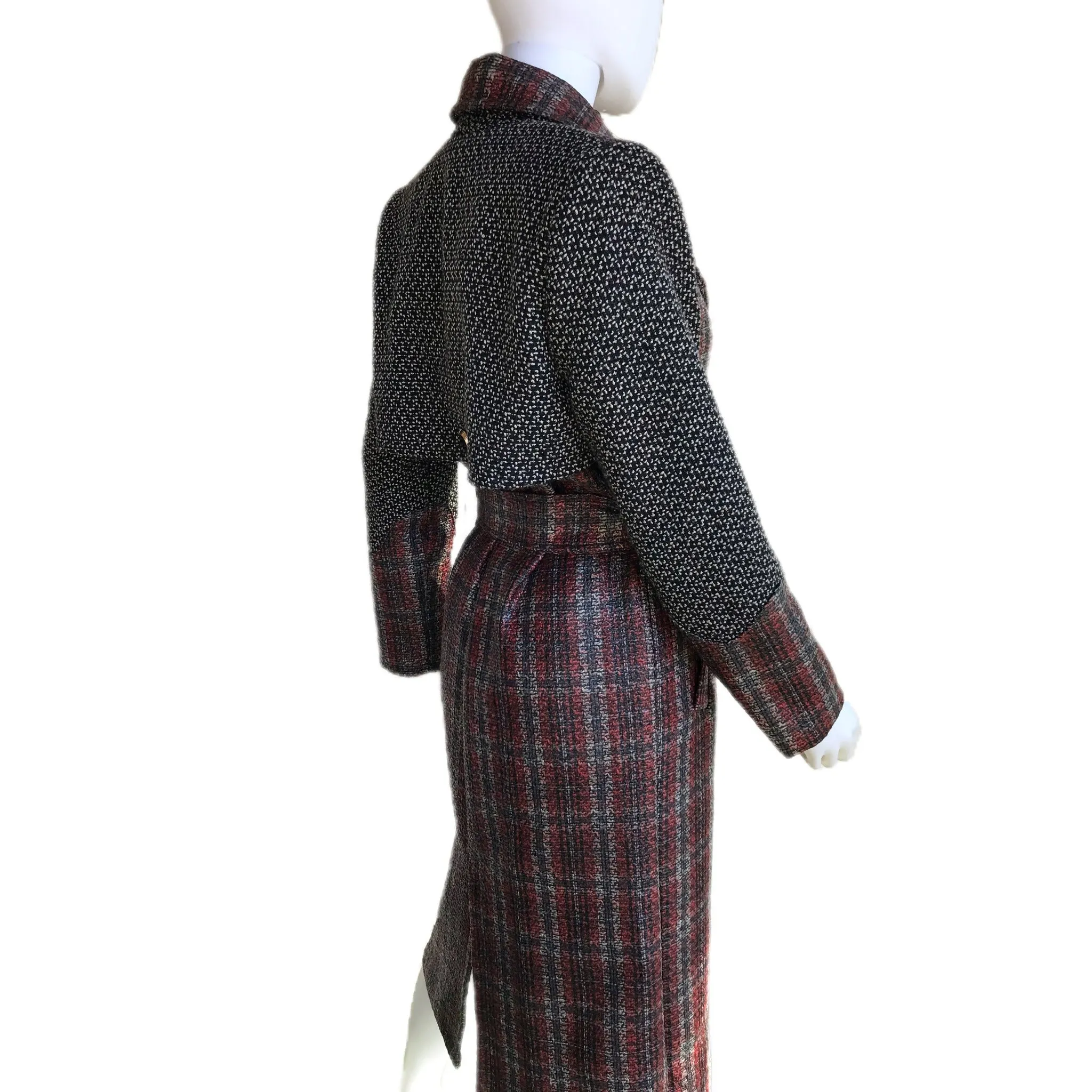 Baked Apple Plaid Laminated Tweed Trench Coat - Sz. Small