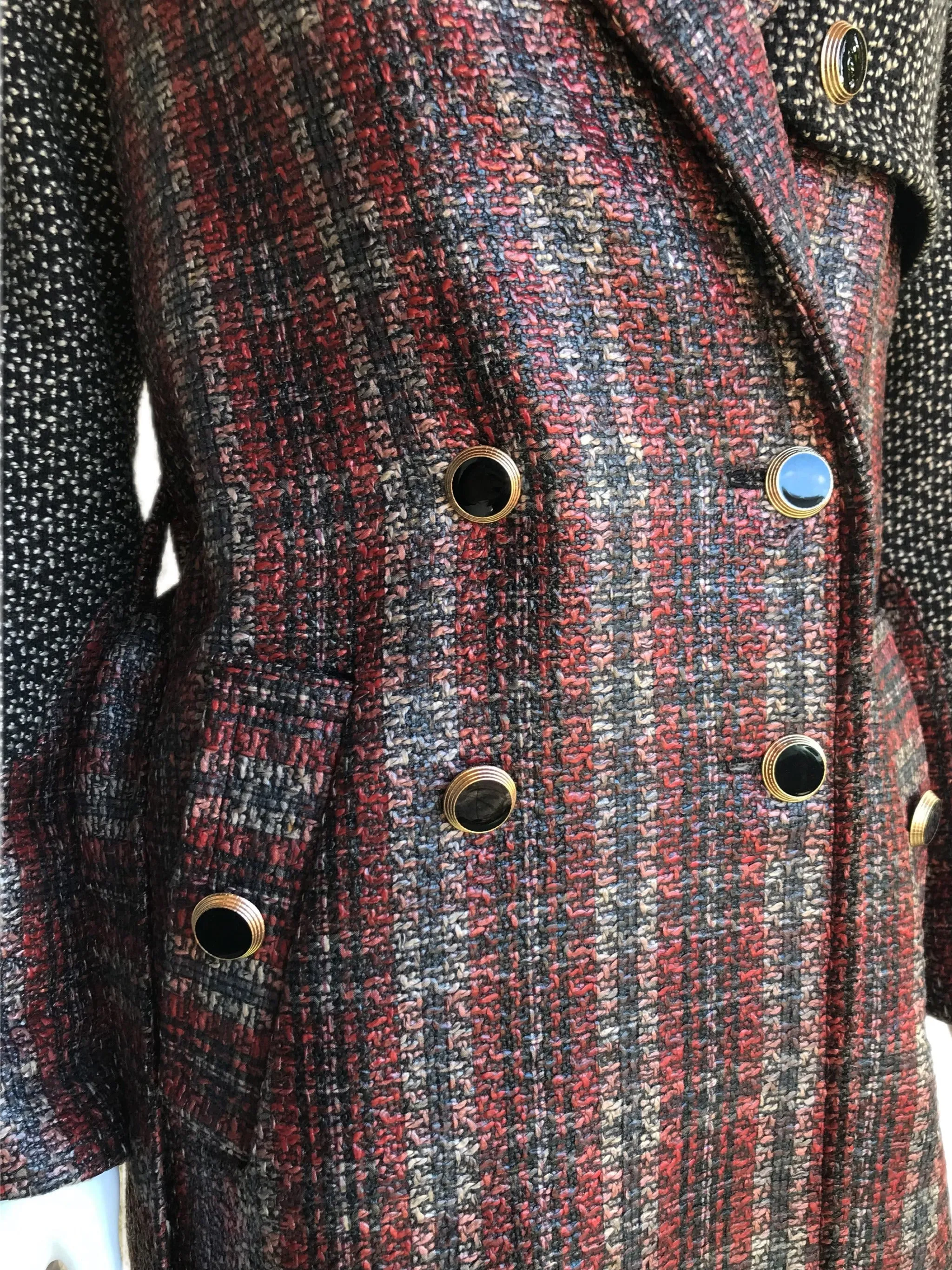 Baked Apple Plaid Laminated Tweed Trench Coat - Sz. Small