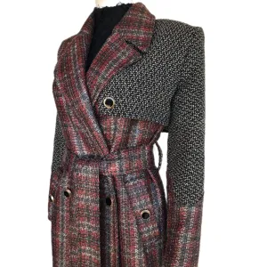 Baked Apple Plaid Laminated Tweed Trench Coat - Sz. Small