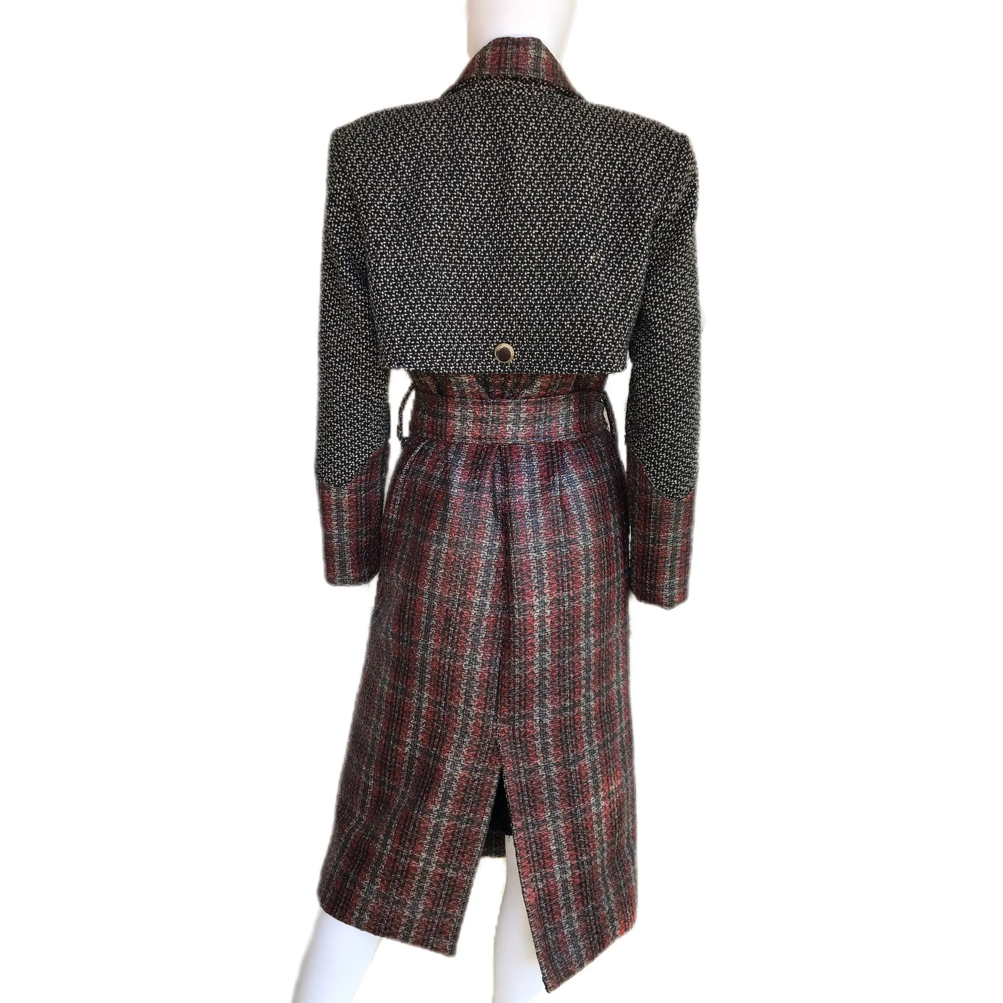 Baked Apple Plaid Laminated Tweed Trench Coat - Sz. Small