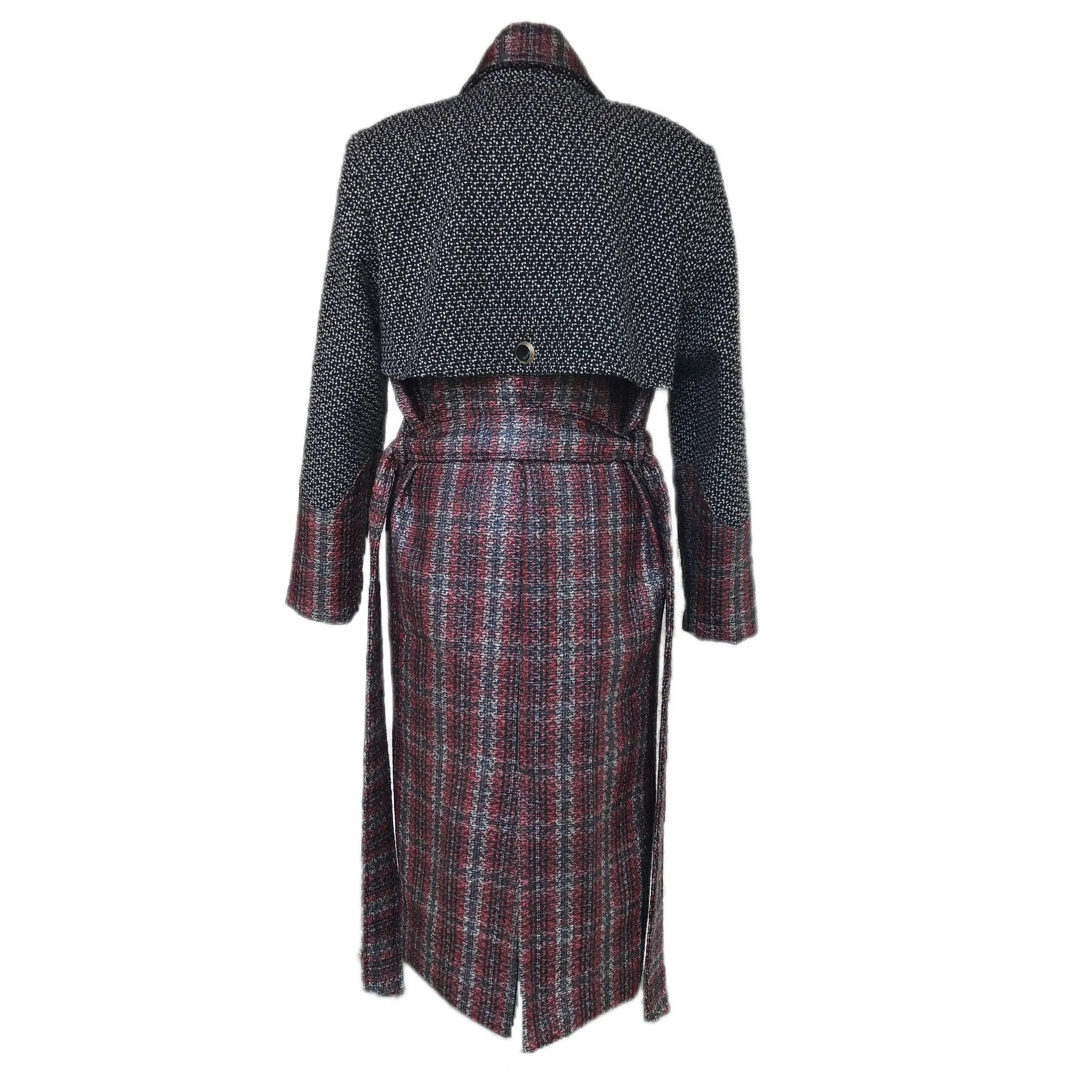 Baked Apple Plaid Laminated Tweed Trench Coat - Sz. Small