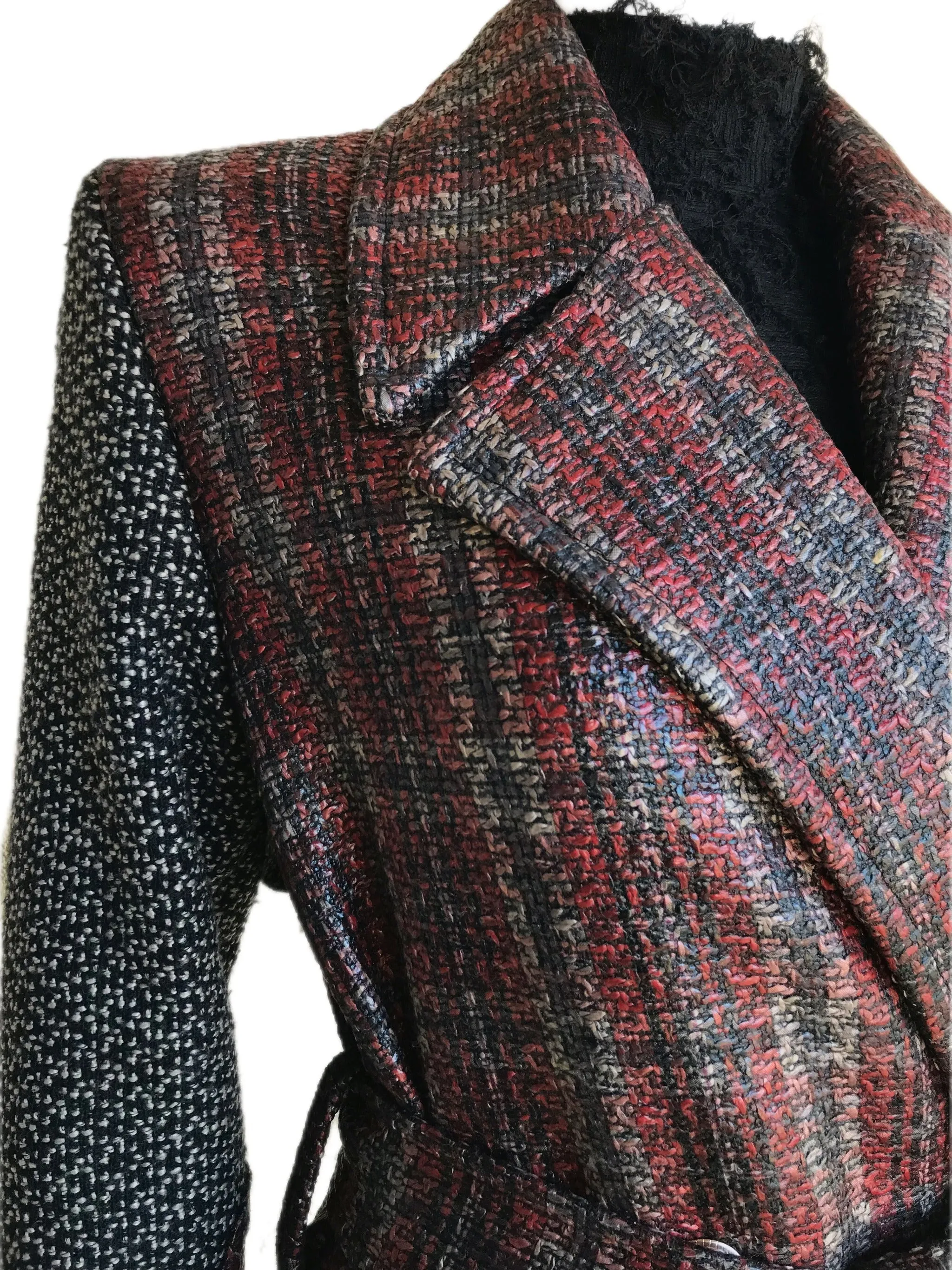Baked Apple Plaid Laminated Tweed Trench Coat - Sz. Small