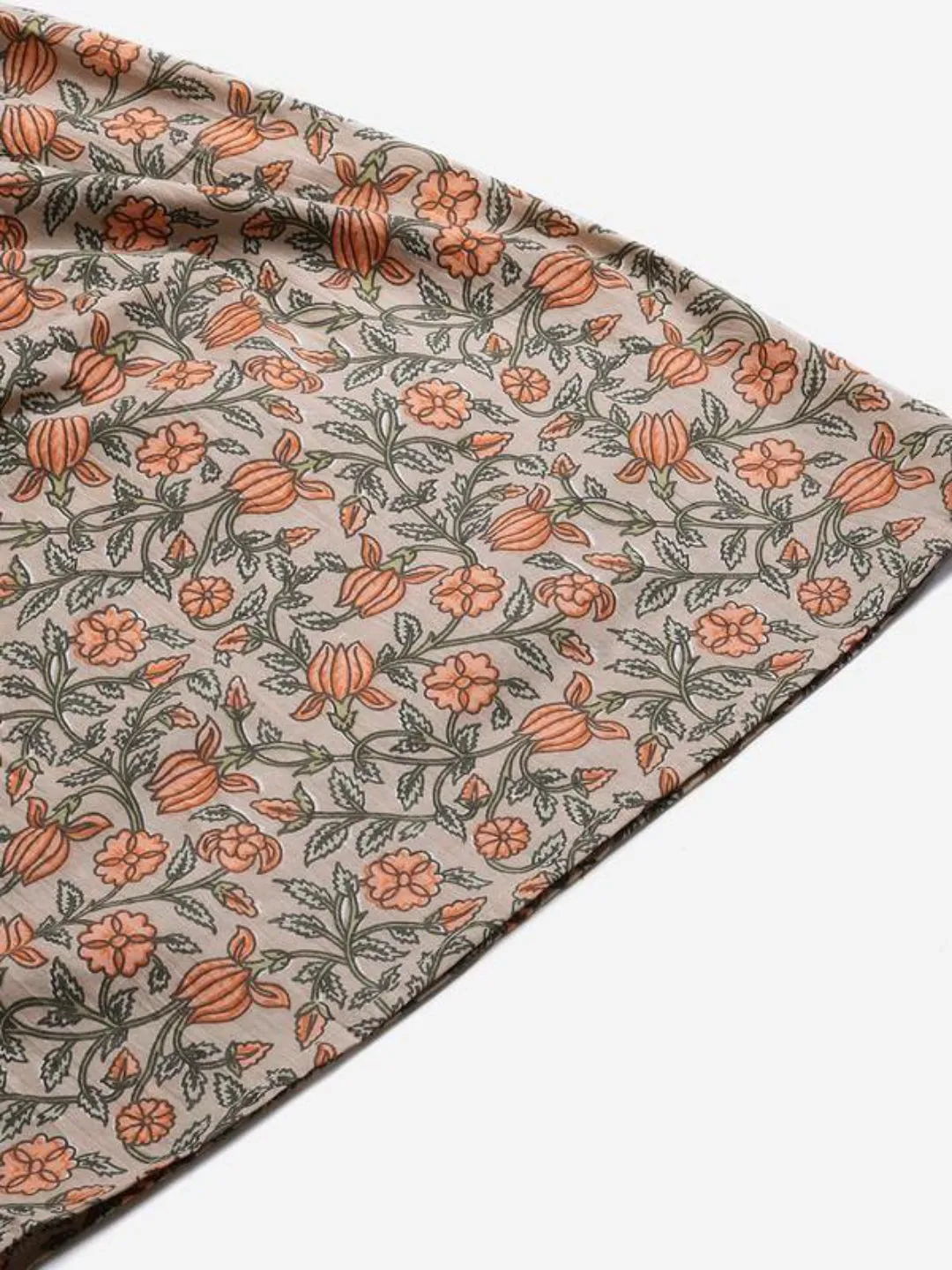 Beige & Orange Print Kurta With Sharara