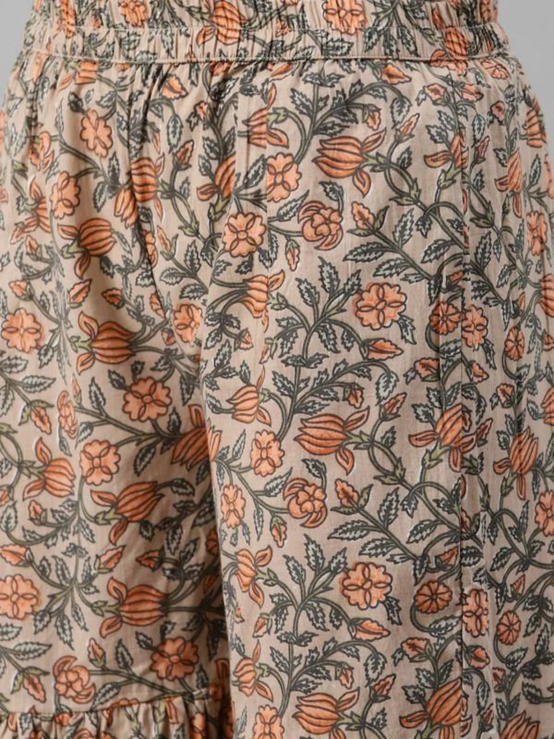 Beige & Orange Print Kurta With Sharara