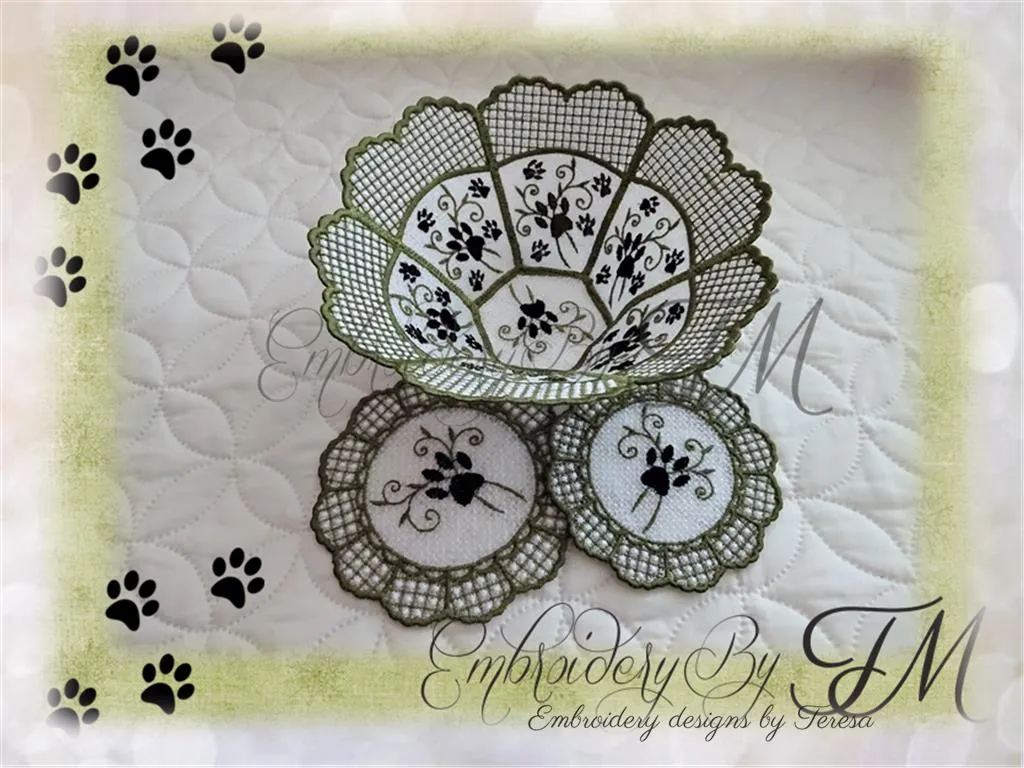Bowl with paw   coaster two sizes