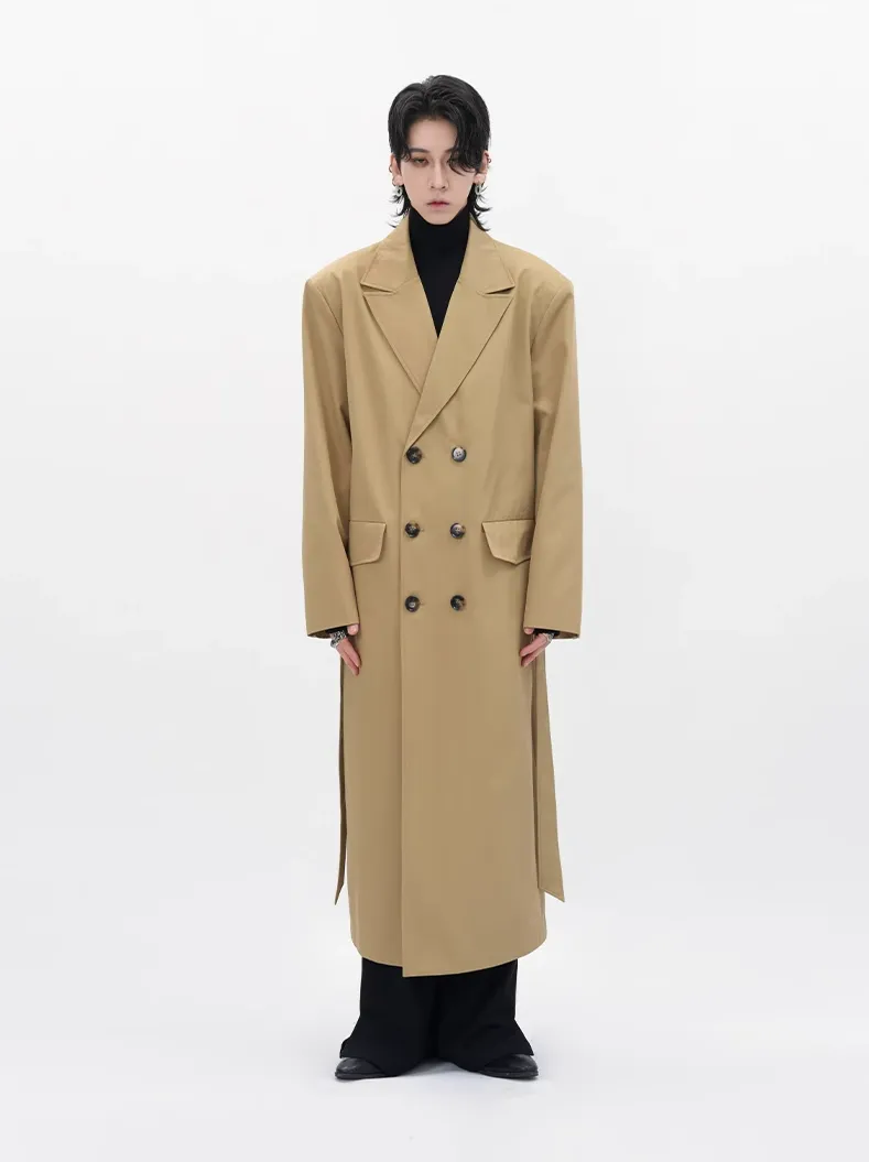 Boxy Double-Breasted Trench Coat with Wide Lapel
