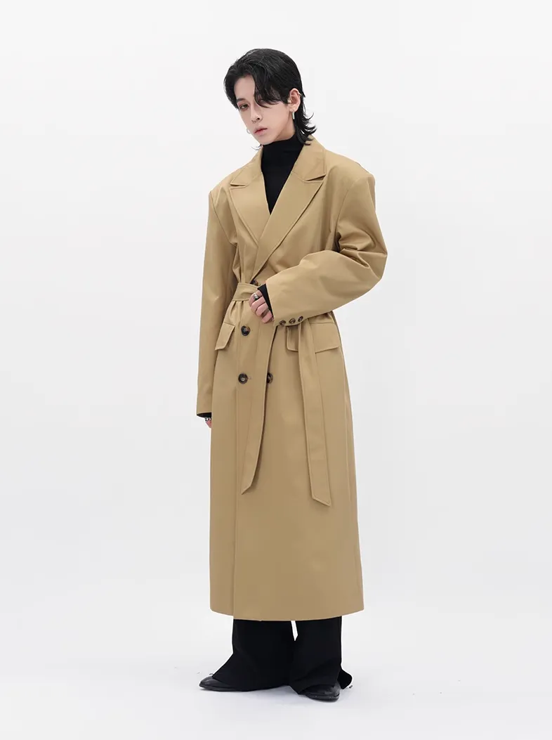 Boxy Double-Breasted Trench Coat with Wide Lapel