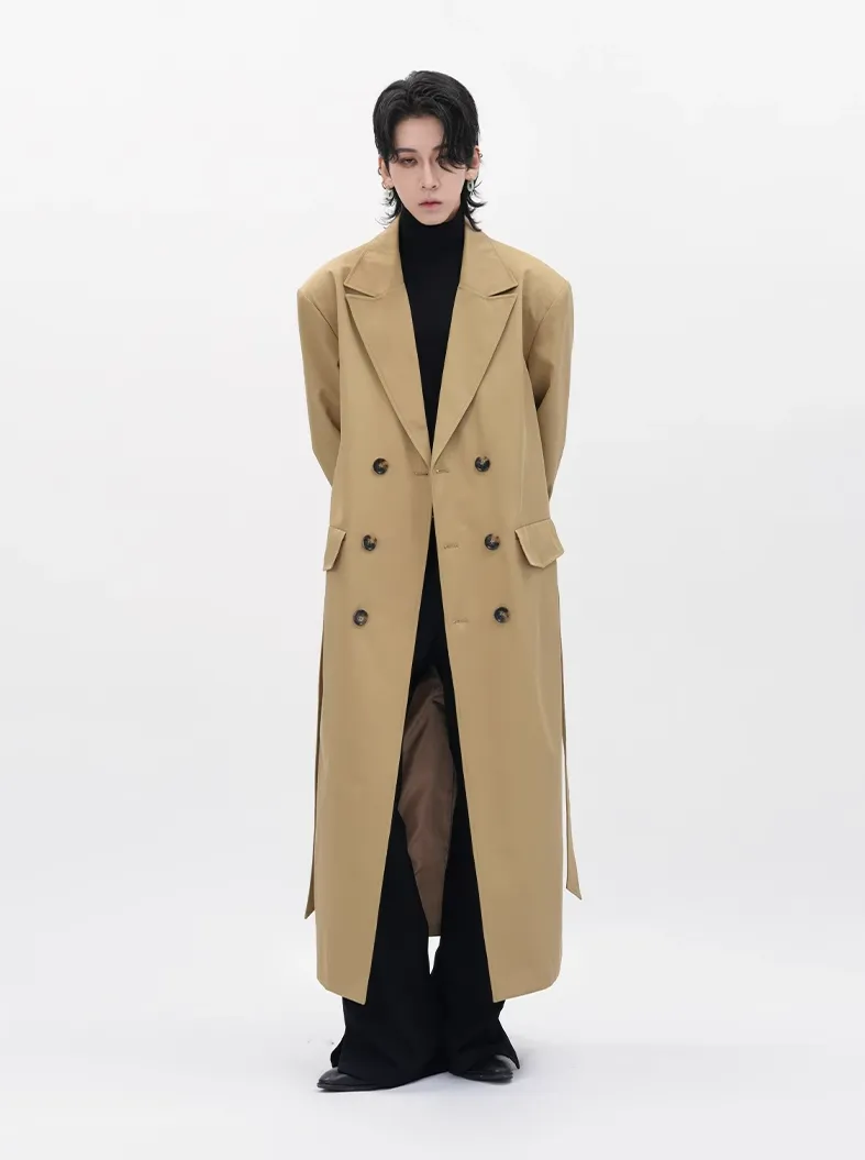 Boxy Double-Breasted Trench Coat with Wide Lapel