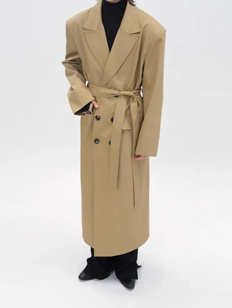 Boxy Double-Breasted Trench Coat with Wide Lapel