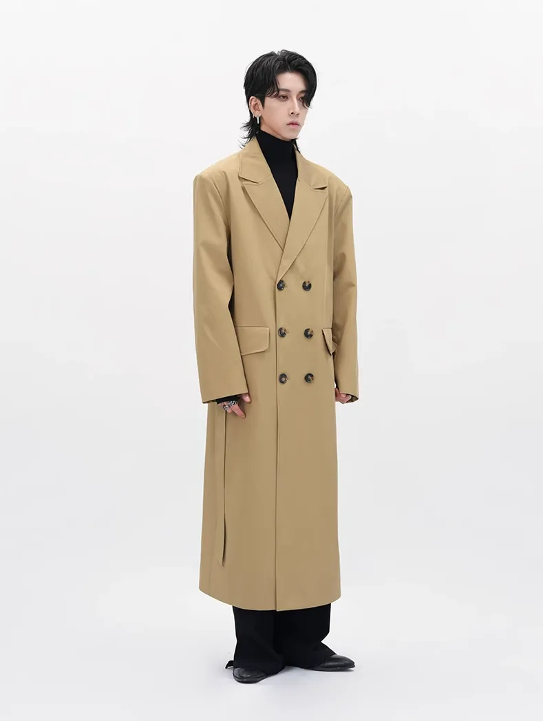 Boxy Double-Breasted Trench Coat with Wide Lapel