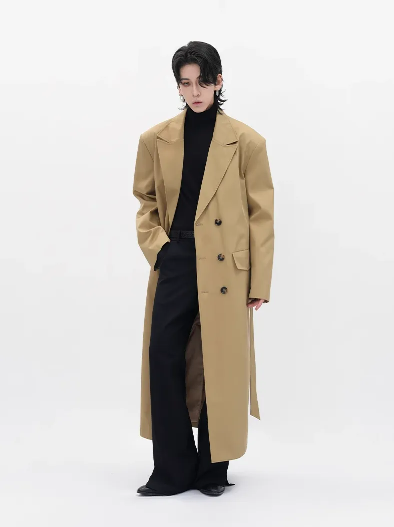 Boxy Double-Breasted Trench Coat with Wide Lapel