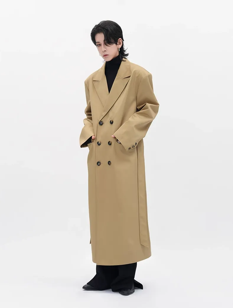Boxy Double-Breasted Trench Coat with Wide Lapel