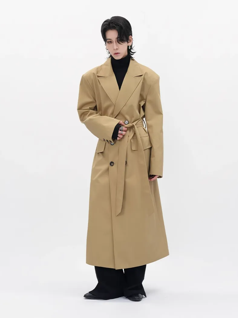 Boxy Double-Breasted Trench Coat with Wide Lapel