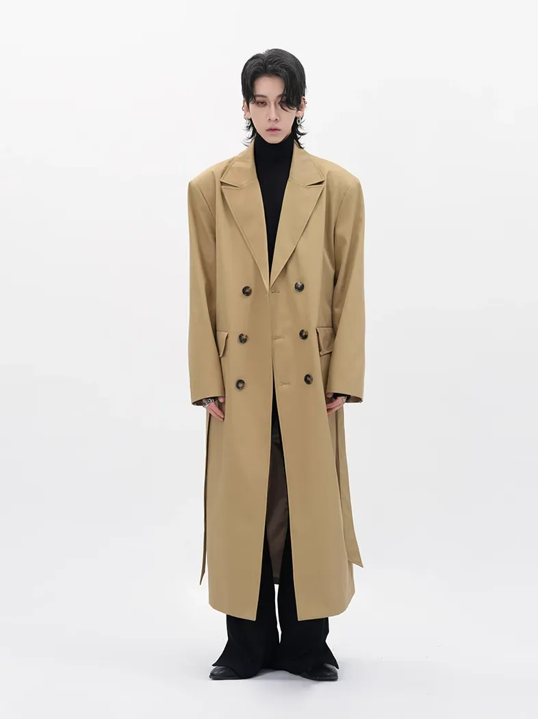Boxy Double-Breasted Trench Coat with Wide Lapel